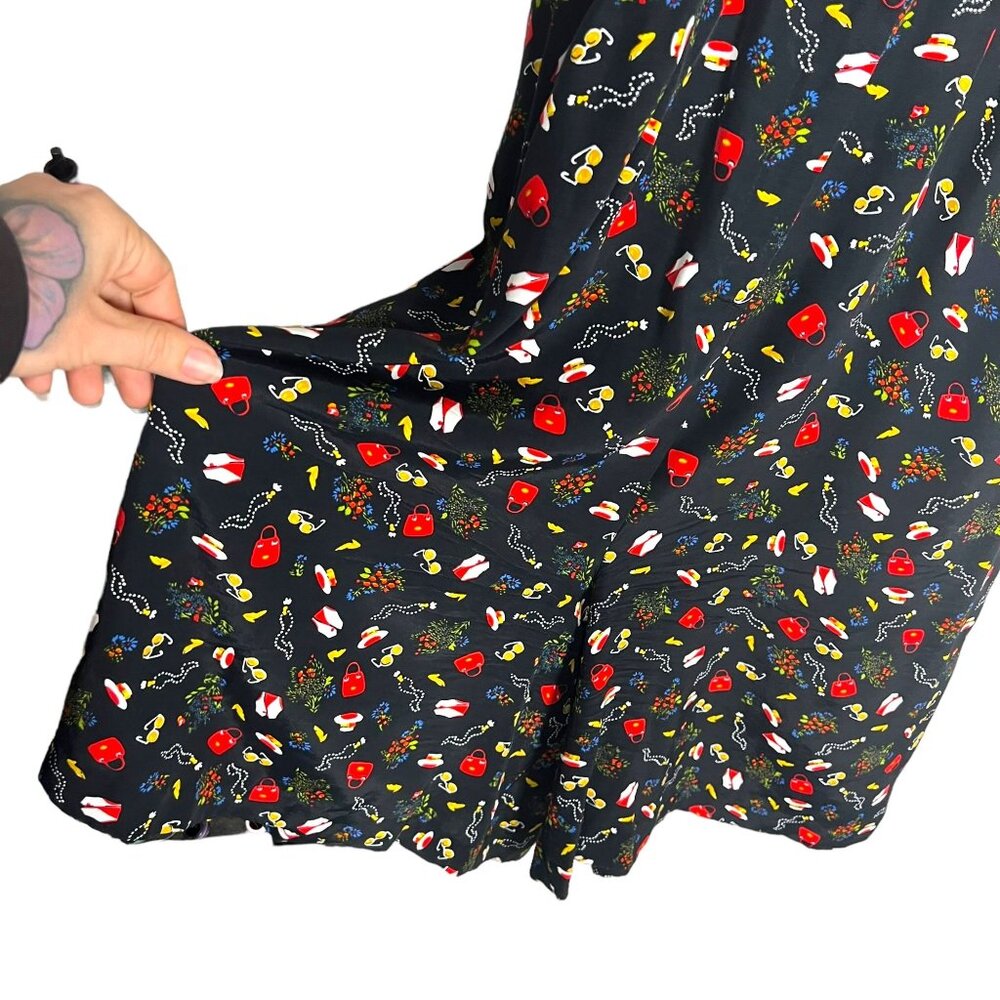 Vintage 90s Black Clothing Accessories Print Button Up Short Sleeve Romper Mediu - Picture 3 of 11